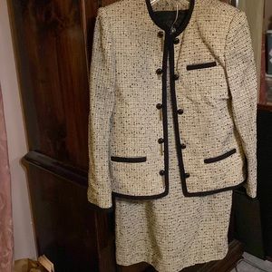 Cream and black tweed jacket and skirt